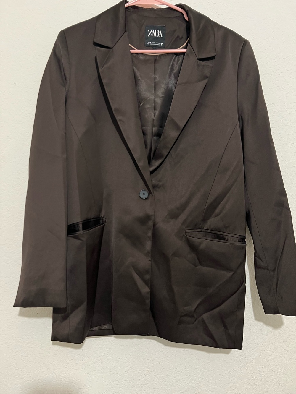 Zara Satin Chocolate Brown Oversized Blazer Size S